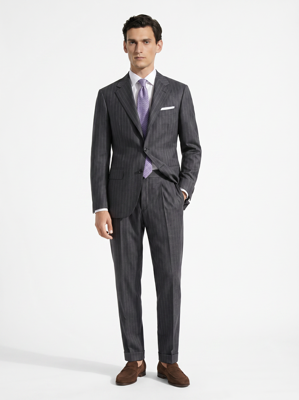 Dark Grey Striped High-Twist Suit