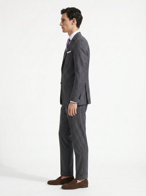 Dark Grey Striped High-Twist Suit