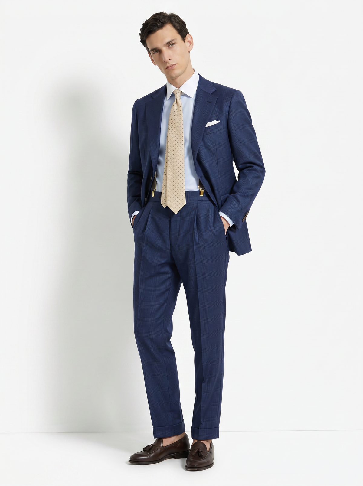 Mid Blue Checked High-Twist Suit