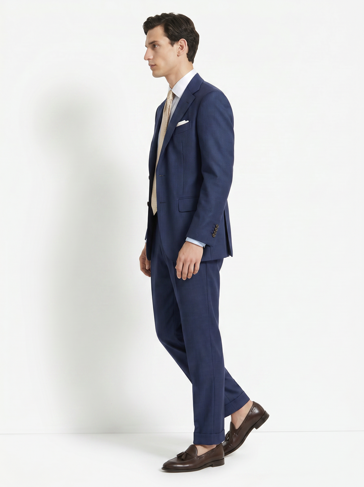 Mid Blue Checked High-Twist Suit
