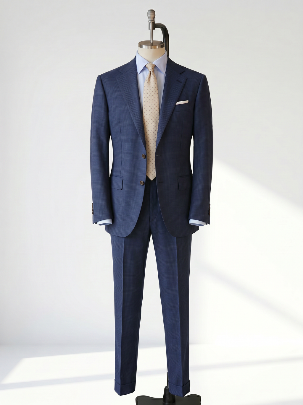 Mid Blue Checked High-Twist Suit