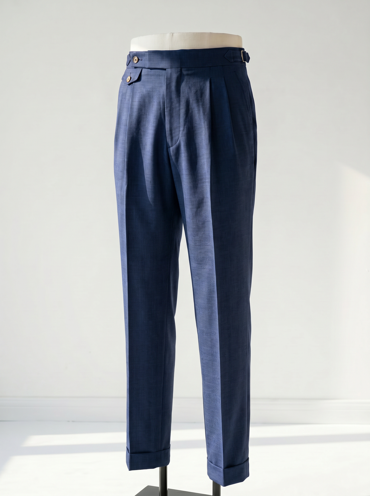 Mid Blue Checked High-Twist Suit
